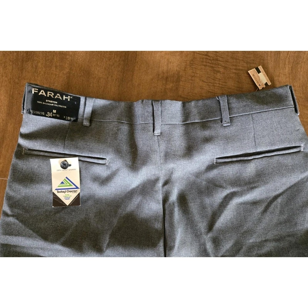NEW Mens Farah Fara-Flex Pants Gray Slacks 34 X 30 Vintage Dacron Polyester NWT